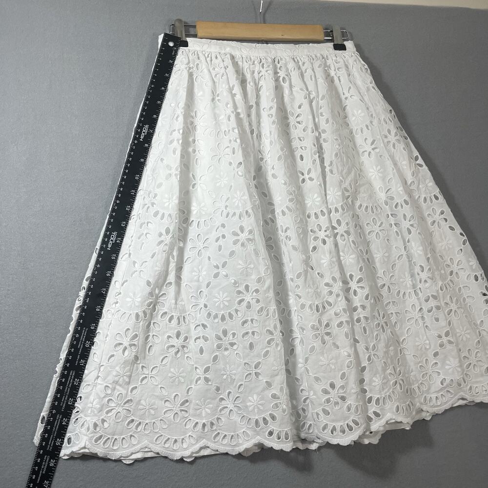 J.Crew Full Midi‎ in White Lined Embroidered Eyelet A-line Skirt 2 - Picture 3 of 11